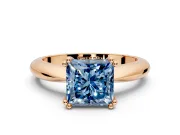 Solitaire Engagement Ring Setting for Fancy Blue Princess Cut Center with Reverse Tapered Band and Prong Head in Rose Gold