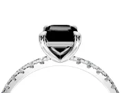 Solitaire Engagement Ring Setting for Fancy Black Emerald Cut Center with Fine Pave Narrow Band and Prong Head in Platinum