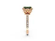 Halo Engagement Ring Setting for Fancy Green Emerald Cut Center with Openwork Halo, Pave Band and Prong Head in Rose Gold
