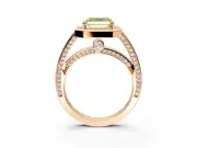 Halo Engagement Ring Setting for Fancy Yellow Asscher Cut Center with Framed Halo, Pave Band and Prong Head in Rose Gold