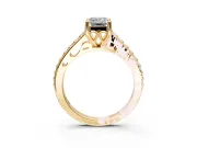 Solitaire Engagement Ring Setting for Emerald Cut Center with Pave Cathedral Band and Prong Head in Yellow Gold