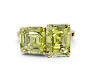 Fancy Yellow Asscher Cut and Emerald Cut Lab-Grown Diamond Toi et Moi Engagement Ring with Prong-Set Stones in Yellow Gold