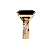 Side Accent Engagement Ring Setting for Fancy Black Emerald Cut Center with Accent Shoulders and Prong Head in Rose Gold