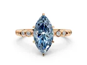 Solitaire Engagement Ring Setting for Fancy Blue Marquise Center with Bezel-Dot Beaded Band and Prong Head in Rose Gold