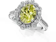 Milgrain Halo Engagement Ring Setting for Fancy Yellow Oval Center with Bezel Point Accents and Prong Head in White Gold