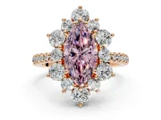 Floral Halo Engagement Ring Setting for Fancy Pink Marquise Center with Pave Accents and Prong Head in Rose Gold