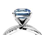Solitaire Engagement Ring Setting for Fancy Blue Asscher Cut Center with Pave and Plain Crossover and Basket Head in Platinum