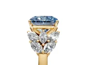 Leaf Cluster Engagement Ring Setting for Fancy Blue Radiant Cut Center with Marquise Accents and Prong Head in Yellow Gold