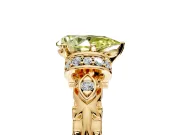 Solitaire Engagement Ring Setting for Fancy Yellow Pear-Shaped Center with Filigree Band and Prong Head in Yellow Gold