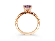 Solitaire Engagement Ring Setting for Fancy Pink Princess Cut Center with Bezel-Dot Beaded Band and Prong Head in Rose Gold