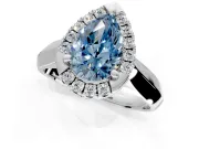 Halo Engagement Ring Setting for Fancy Blue Pear-Shaped Center with Square Band and Prong Head in Platinum