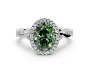 Halo Engagement Ring Setting for Fancy Green Oval Center with Twist Band and Prong Head in White Gold