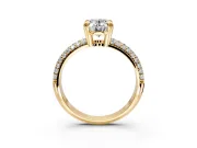 Solitaire Engagement Ring Setting for Oval Center with Multi-Row Pave Accents and Basket Head in Yellow Gold