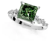 Solitaire Engagement Ring Setting for Fancy Green Princess Cut Center with Trailing Leaf Accent Band and Prong Head in Platinum