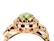 Halo Engagement Ring Setting for Fancy Yellow Pear-Shaped Center with Open Scroll Shoulders and Prong Head in Rose Gold