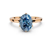 Solitaire Engagement Ring Setting for Fancy Blue Oval Center with Plain Band and Tulip Prong Head in Rose Gold
