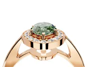 Bezel-Framed Halo Engagement Ring Setting for Fancy Green Marquise Center with Pave Band and Prong Head in Rose Gold