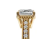 Engraved Engagement Ring Setting for Asscher Cut Center with Milgrain Pave Band and Prong Head in Yellow Gold