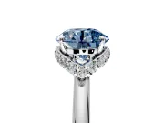 Hidden Halo Engagement Ring Setting for Fancy Blue Round Cut Center with Plain Rounded Band and Prong Head in Platinum