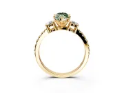 3 Stone Engagement Ring Setting for Fancy Green Marquise Center with Round Cut Side Accents and Prong Head in Yellow Gold