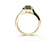 Halo Engagement Ring Setting for Fancy Green Emerald Cut Center with Pave Accents, Heart Basket and Prong Head in Yellow Gold