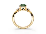 Solitaire Engagement Ring Setting for Fancy Green Cushion Cut Center with Grooved Bar Accent Band and Prong Head in Yellow Gold