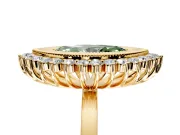 Halo Engagement Ring Setting for Fancy Green Marquise Center with Milgrain Bezel Rim, Plain Band and Prong Head in Yellow Gold