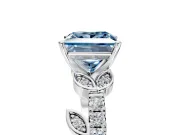 Leaf Motif Engagement Ring Setting for Fancy Blue Princess Cut Center with Pave Band and Prong Head in Platinum