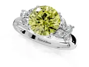 Floral Engagement Ring Setting for Fancy Yellow Round Cut Center with Marquise Cluster Shoulders and Prong Head in White Gold