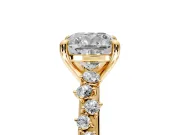 Solitaire Engagement Ring Setting for Cushion Cut Center with Trailing Leaf Accent Band and Prong Head in Yellow Gold