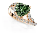 Solitaire Engagement Ring Setting for Fancy Green Heart-Shaped Center with Pave Bypass Twist Band and Prong Head in Rose Gold