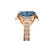 Floral Engagement Ring Setting for Fancy Blue Emerald Cut Center with Four Accent Clusters and Prong Head in Rose Gold