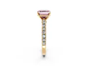 Solitaire Engagement Ring Setting for Fancy Pink Asscher Cut Center with Single Row Accent Band and Prong Head in Yellow Gold