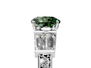 Channel-Set Engagement Ring Setting for Fancy Green Round Cut Center with Baguette Band and Prong Head in Platinum