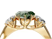 3 Stone Engagement Ring Setting for Fancy Green Heart-Shaped Center with Raised Basket Heads and Prong Head in Yellow Gold