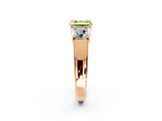 3 Stone Engagement Ring Setting for Fancy Yellow Asscher Cut Center with Raised Basket Heads and Prong Head in Rose Gold