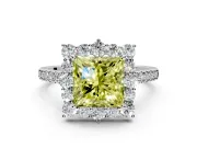 Halo Engagement Ring Setting for Fancy Yellow Princess Cut Center with Single-Row Pave, Open Basket and Prong Head in White Gold