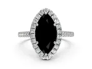 Halo Engagement Ring Setting for Fancy Black Marquise Center with Narrowing Pave Band and Prong Head in Sterling Silver