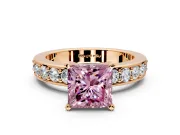 Solitaire Engagement Ring Setting for Fancy Pink Princess Cut Center with Channel-Set Accents and Prong Head in Rose Gold