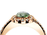 Pave Halo Engagement Ring Setting for Fancy Green Pear-Shaped Center with Single Row Pave Band and Prong Head in Rose Gold