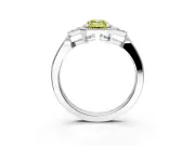 Cluster Engagement Ring Setting for Fancy Yellow Emerald Cut Center with Milgrain Shoulder Clusters and Prong Head in Platinum