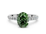Solitaire Engagement Ring Setting for Fancy Green Oval Center with Large Accent Band and Prong Head in Platinum