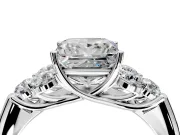 Cluster Engagement Ring Setting for Princess Cut Center with Round Cut Accent Frame and Prong Head in Sterling Silver