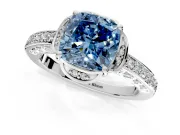 Floral Engagement Ring Setting for Fancy Blue Cushion Cut Center with Four Accent Clusters and Prong Head in Sterling Silver