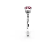 Paired Accent Engagement Ring Setting for Fancy Pink Cushion Cut Center with Pave Band and Prong Head in Platinum