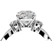 3 Stone Engagement Ring Setting for Cushion Cut Center with Pave Twist Band and Prong Head in Platinum