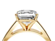 Solitaire Engagement Ring Setting for Asscher Cut Center with Tapered Split Shoulders and Prong Head in Yellow Gold