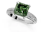 Solitaire Engagement Ring Setting for Fancy Green Princess Cut Center with Multi-Row Pave Accents and Basket Head in Platinum