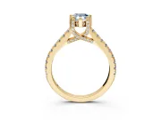 Solitaire Engagement Ring Setting for Fancy Blue Pear-Shaped Center with Widening Pave Band and Claw Prong Head in Yellow Gold