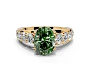 Solitaire Engagement Ring Setting for Fancy Green Oval Center with Graduated Shared Prongs and Prong Head in Yellow Gold